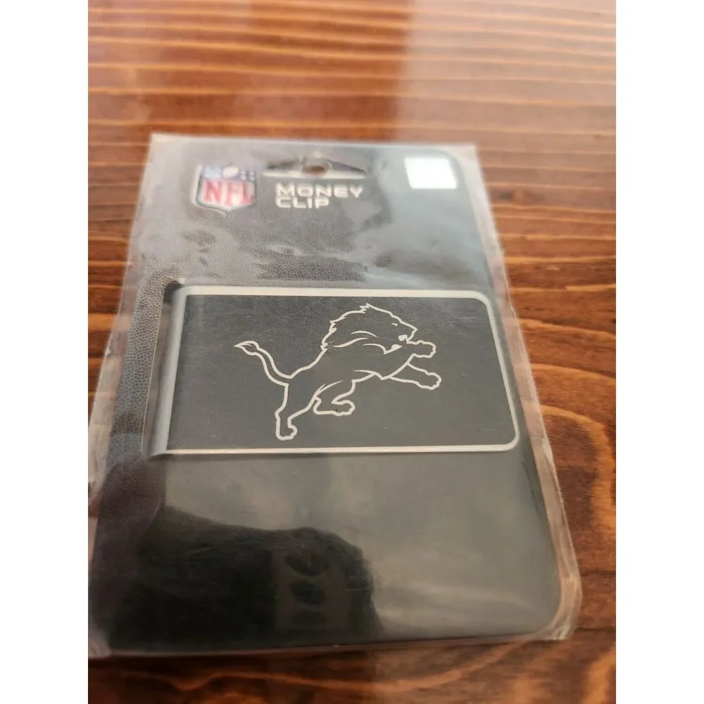 Detroit Lions Money Clip Black and Steel Minimalist Wallet NWT NFL Football